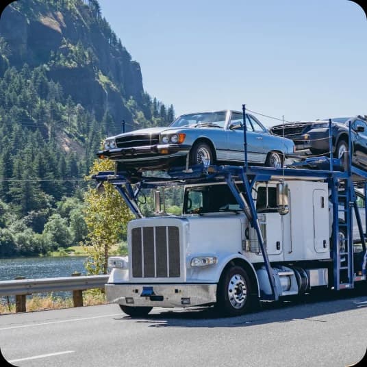 Truck loaded with cars on road