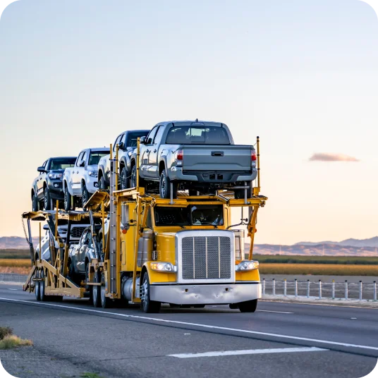 A carrier with seven cars on road