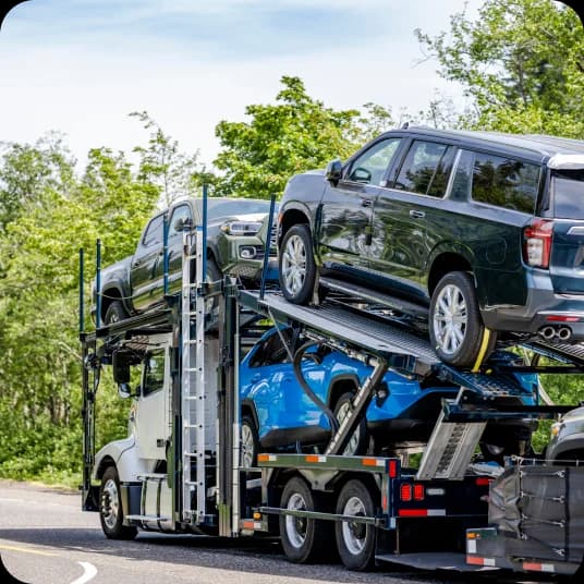 Car carrier with cars ready on road