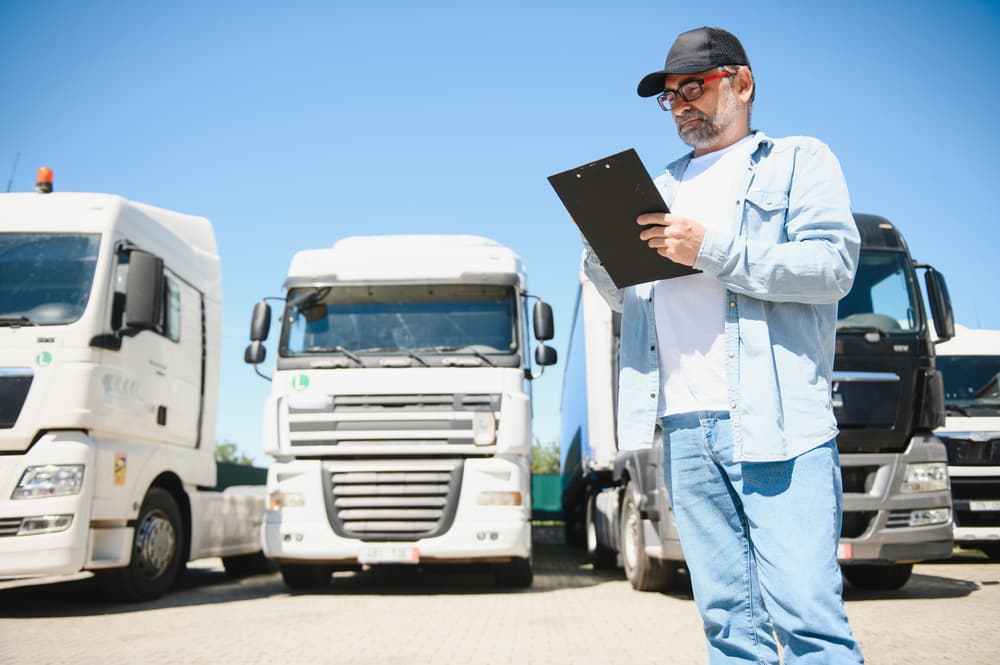 Image related to blog title Truck dispatcher reviewing load details, optimizing for earnings and efficiency in the trucking industry